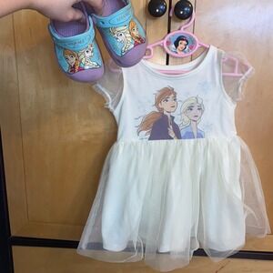 2T Disney Frozen Dress & Crocs Set Anna Elsa Princess Outfit Toddler Girl 5c